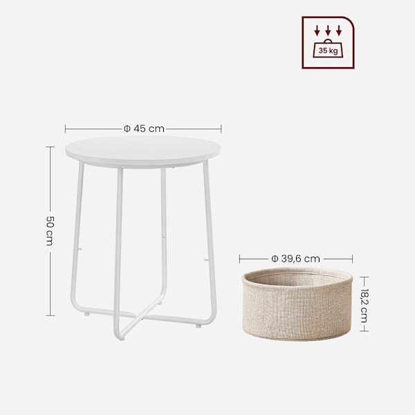 Rundt sidebord med stofkurv - Hvid