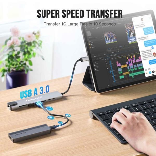 Lemorele Dockningsstation TC19L Plus 8-i-1 med HDMI 4K, Etherne