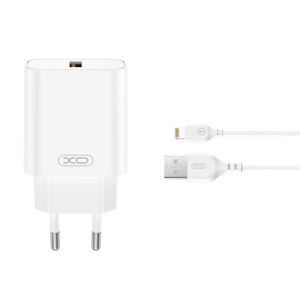 XO USB-oplader med USB QC 18W + USB til Lightning-kabel