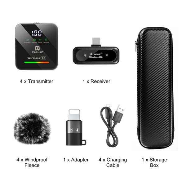 Trådløs lavaliermikrofon / myggemikrofon USB-C med 4 mikrofoner