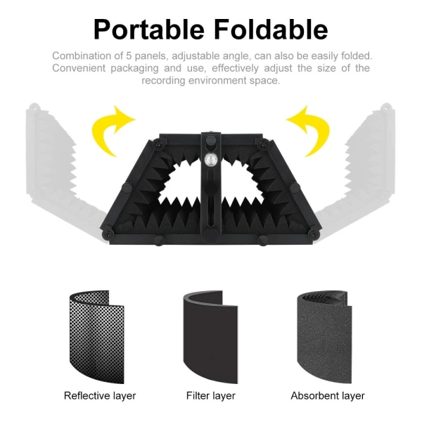 Foldbar lydisolering til studiomikrofon - 5 paneler