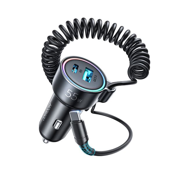 Joyroom Biloplader med USB, USB-C & USB-C kabel 1,5m 55W