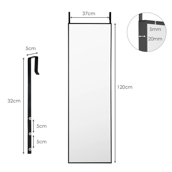 Spejl i fuld længde med ramme 120 × 37 cm – sort