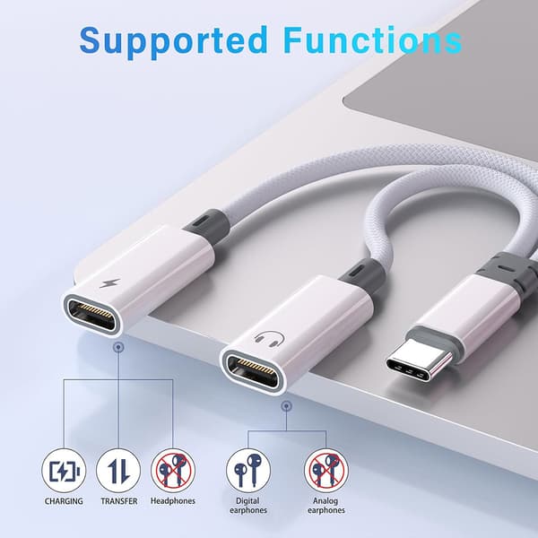 2i1 Ljud- och laddadapter med 1xUSB-C till 2xUSB-C