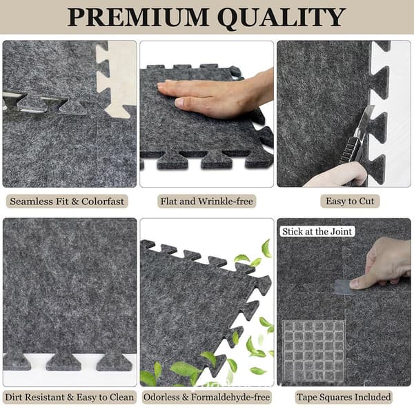 Pusselbar matta i filt 30x30cm 12-pack - Grå