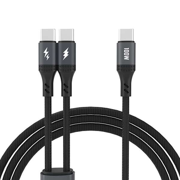 Dudao 2in1 USB-C-kabel 100W 1xUSB-C til 2xUSB-C 1,2 m - Sort