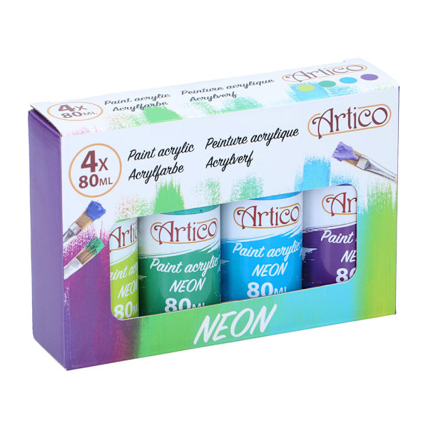 Artico Akrylmaling Neon 80ml 4-pak - Blå/Grøn/Lilla