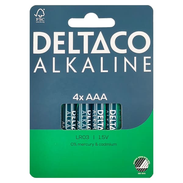 Deltaco Alkaline AAA-batteri 4-pak / AAA-batterier LR03 / Alkal