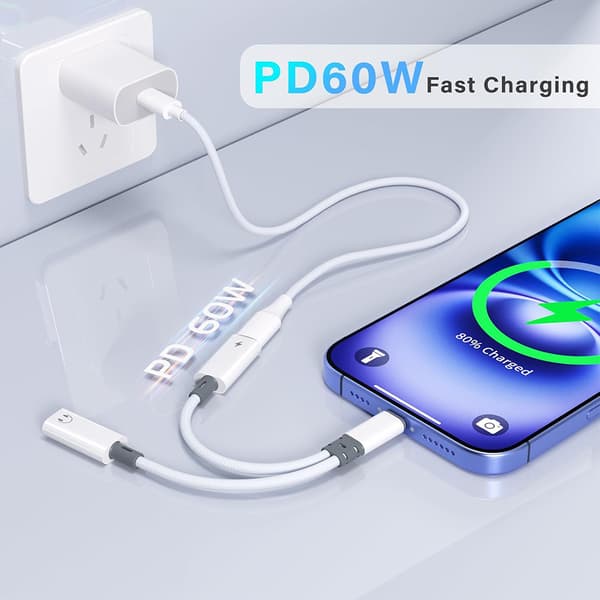 2i1 Ljud- och laddadapter med 1xUSB-C till 2xUSB-C