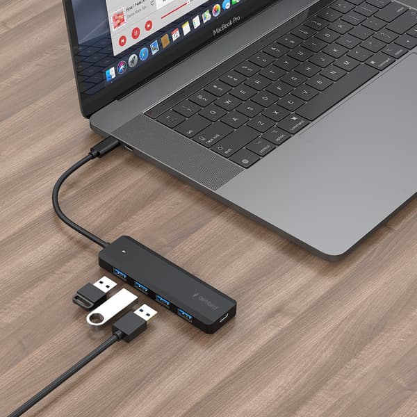 USB-hubb USB-C till 4 USB-ingångar med ultrasnabb dataöverföring