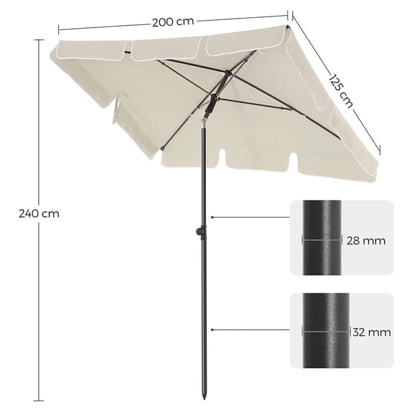 Rektangulær parasol 200x125cm / solparasol med UPF 50+ / altanp