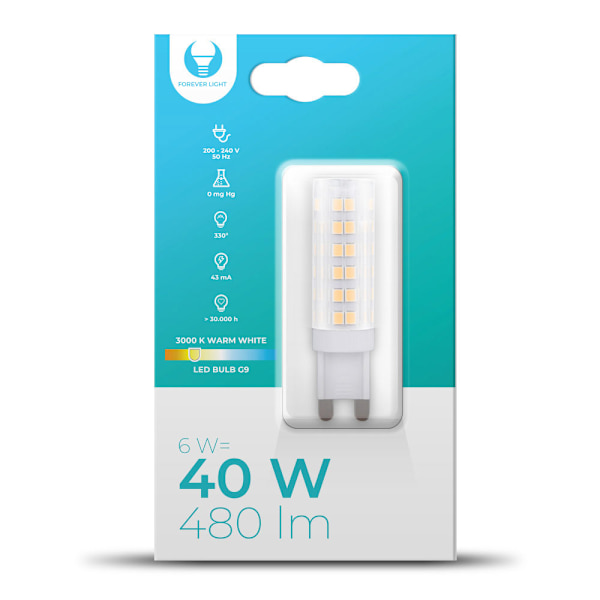 LED-pære G9 6W 230V 3000K 480lm