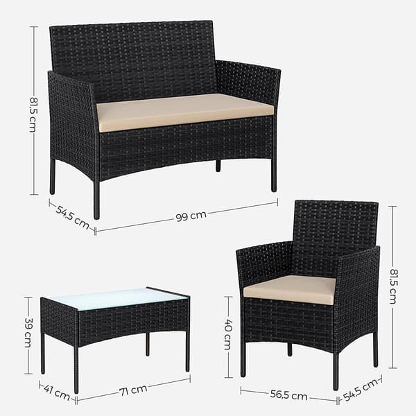 Oleskeluryhmä 4 henkilölle / polyrottinkisetti sohvalla, 2 tuol