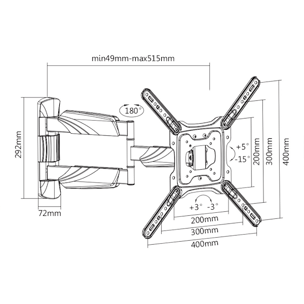 Deltaco Full-motion Väggfäste 23-55" Max 35kg