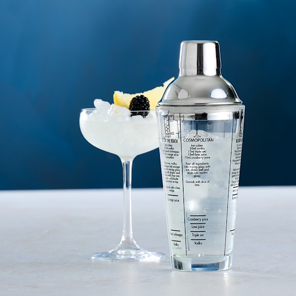 Cocktailshaker i glas 400 ml med recept och måttangivelser