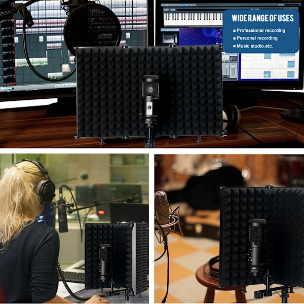Foldbar lydisolering til studiomikrofon - 3 paneler