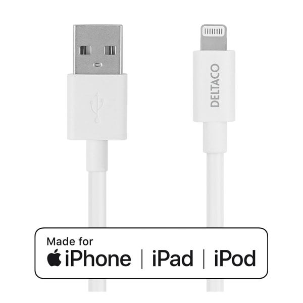 Deltaco USB-Lightning-kaapeliin MFi 3m - Valkoinen