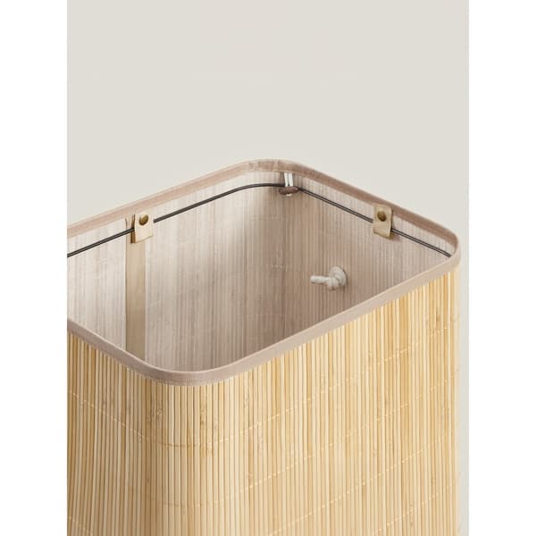Hopfällbar tvättkorg i bambu med lock 90L - Natur / Rektangulär