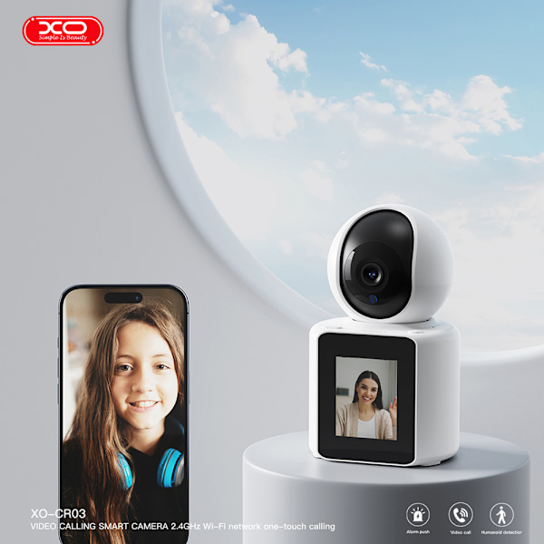 XO Wifi videokamera med skärm för videosamtal och röstintercom