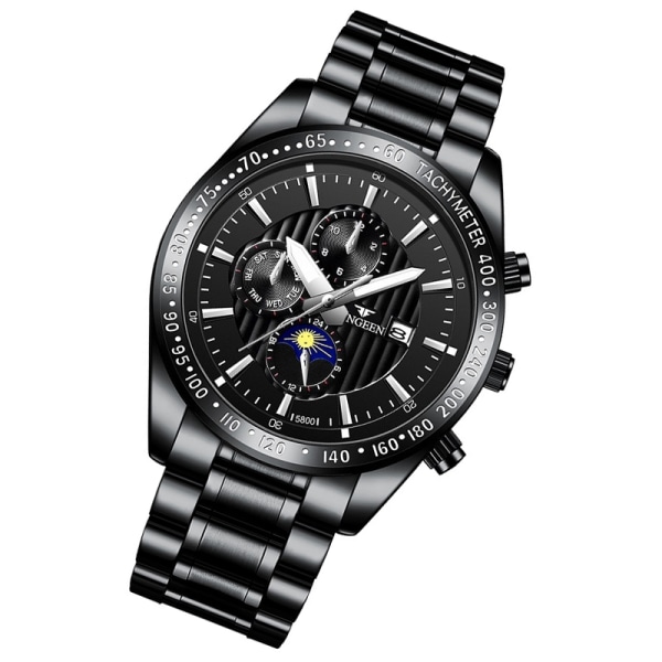 Vattentålig armbandsklocka - Svart armband med svart bakgrund o