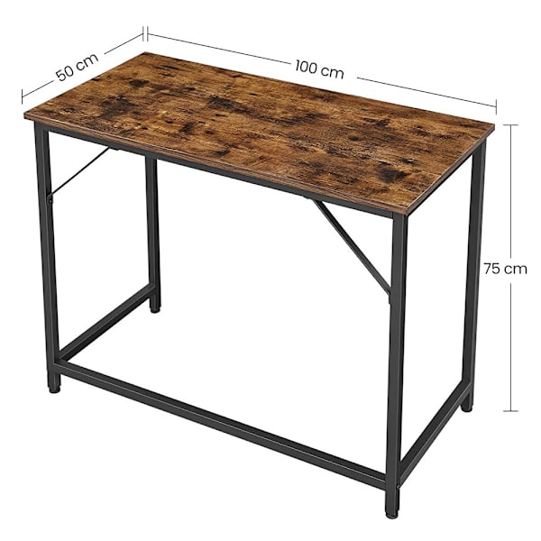 Skrivbord med metallram – 100 x 50 x 76 cm – rustik brun/svart