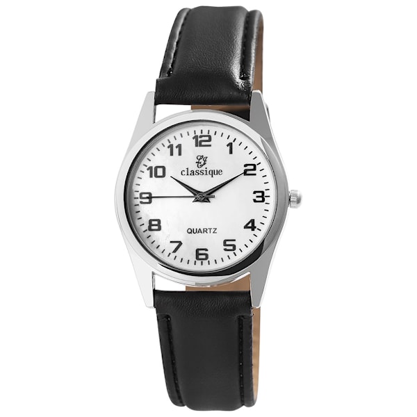 Classique herrklocka med armband i konstläder - Svart band / Vi