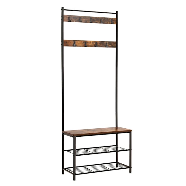 Klädhängare med bänk och skohylla i industriell design – 177 cm