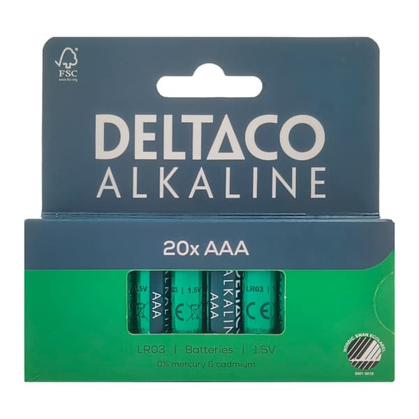 Deltaco Alkaline AAA-batterier 20-pak / AAA-batterier LR03 / Al