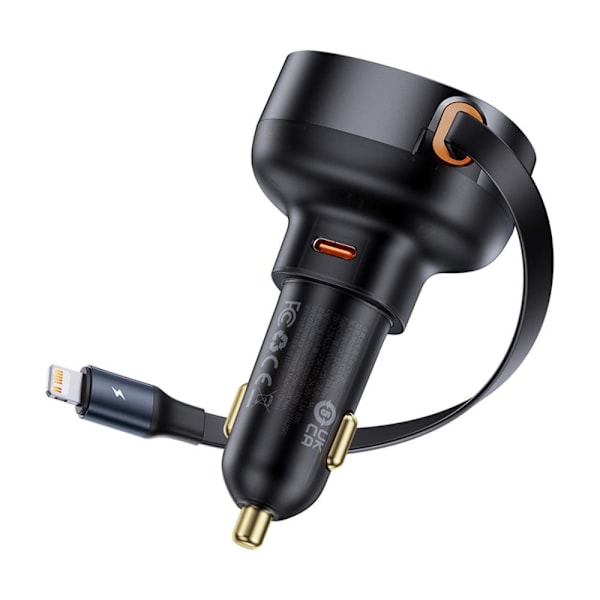 Baseus Enjoyment Pro Billaddare 55W med utdragbar Lightingkabel Svart