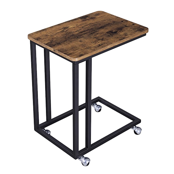 Sidebord med hjul og industrielt design i brun/svart