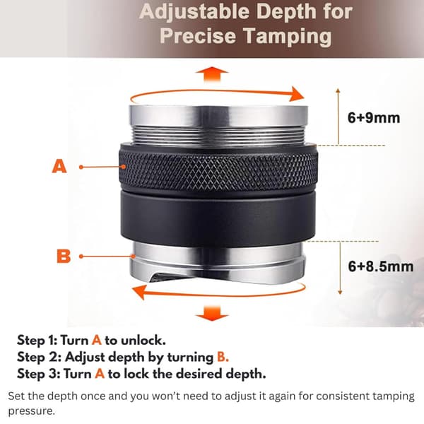 2-i-1 kaffefördelare och tamper 53 mm / justerbart espressoverk
