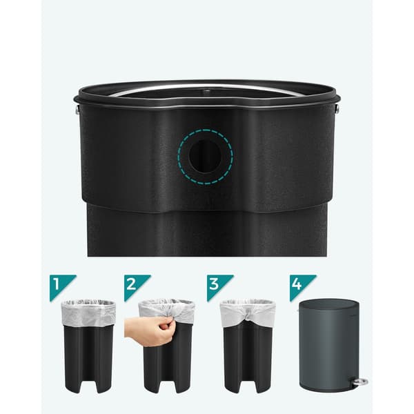 Soptunna för badrum med lock och mjukstängning 3L - Grå/Svart