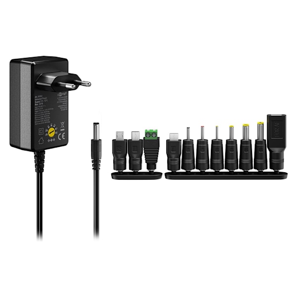 Universal Strömadapter 3-12V - max. 3,6 W och 0,3 A Svart