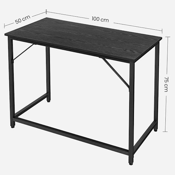 Svart skrivbord med metallram – 100 x 50 x 75 cm