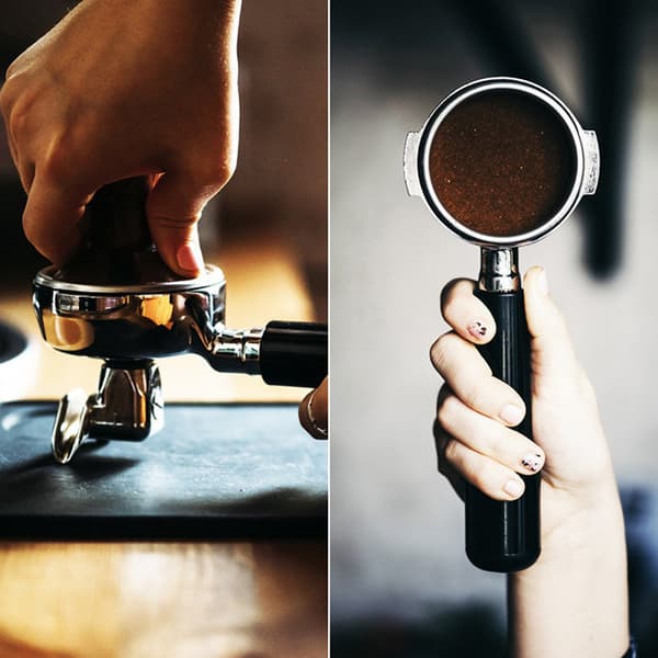 Kaffetamper 58 mm med fjäderbelastning / tamper med plan bas /