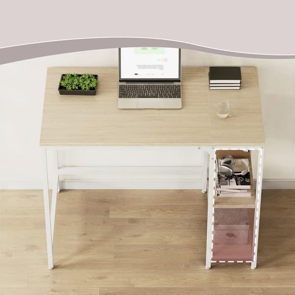 Skrivbord med 2 hyllor 100x50 cm - Beige/Vit