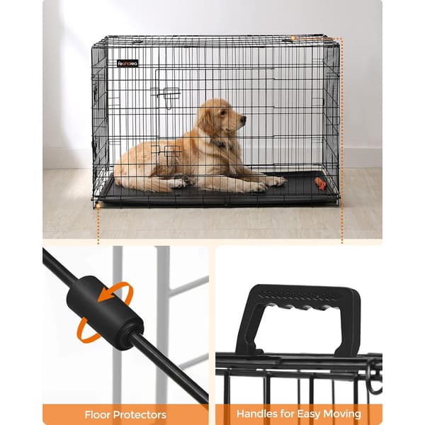 Foldbart hundebur med dobbeltdøre 122 × 74,5 × 80,5 cm – Sort