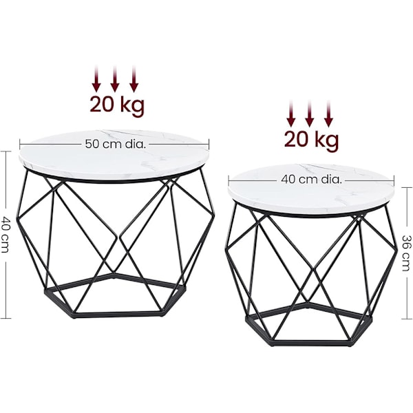 Runda soffbord i metall - Vit/Svart - marmordesign med stålram