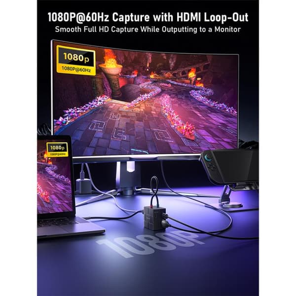 Lemorele Videoinspelningskort AC12 Mini HDMI till USB-C med loo