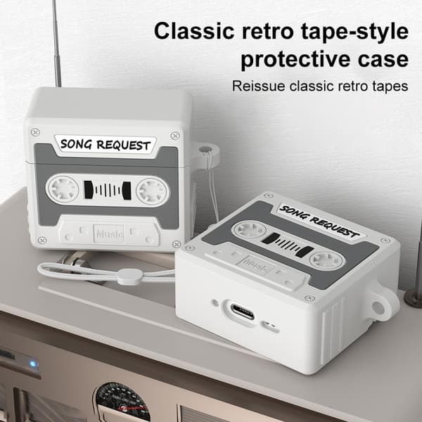 Silikonskal till AirPods Pro 3 i retrostil kassett - Grå