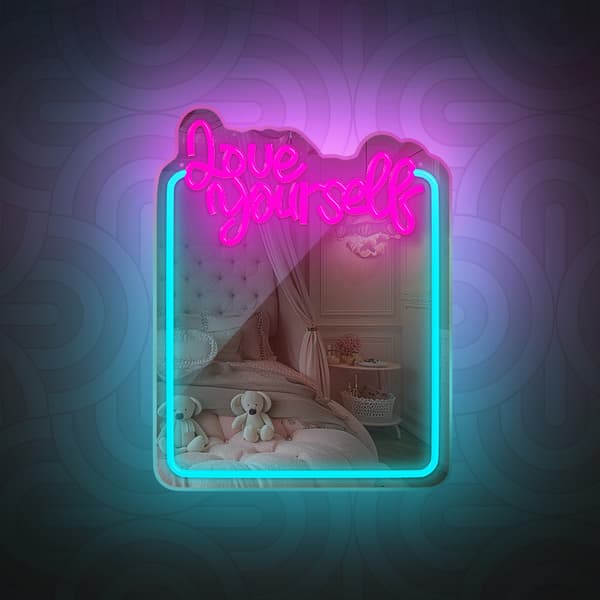 LED Neon Mirror Lighting med lysdæmper - Love Yourself