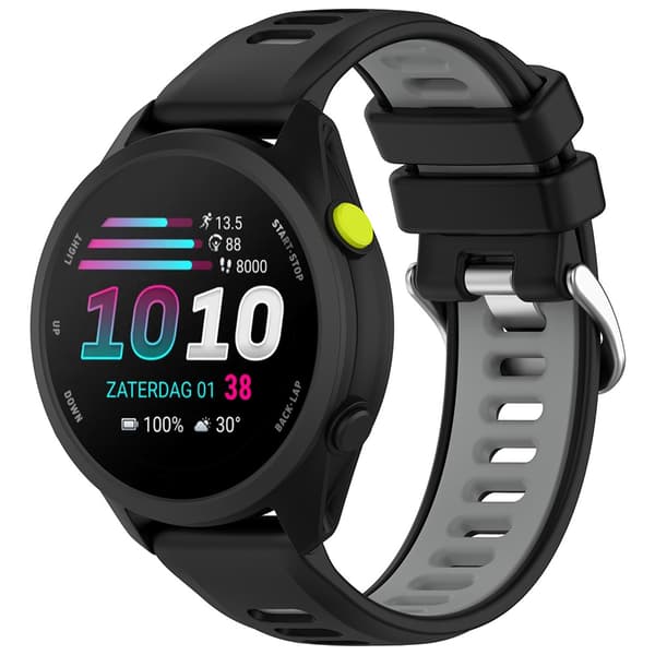 Silikonearmbånd til Garmin Forerunner 170 (20 mm) – Svart/Grå /