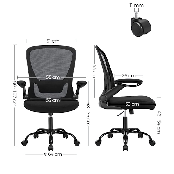 Ergonomisk kontorstol med armlæn og justerbart ryglæn - Sort