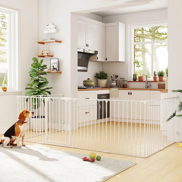 Husdjursstaket 8 paneler vit / hundgrind med dörr / vikbart hun