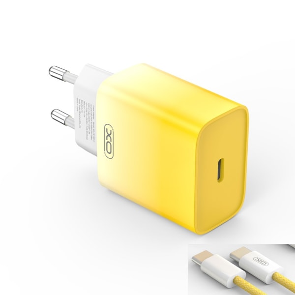 XO USB-C-laturi PD 30W ja USB-C-kaapeli - keltainen/valkoinen