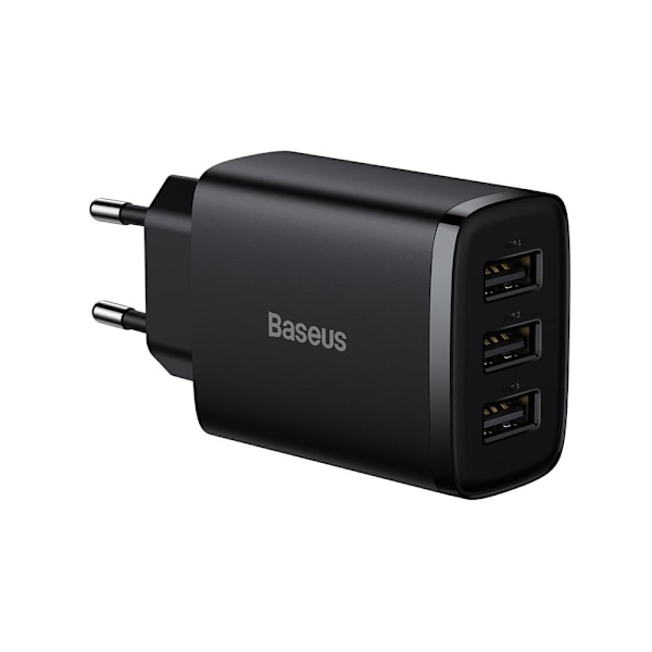 Baseus Väggladdare med 3 st USB-portar 17w - svart Svart