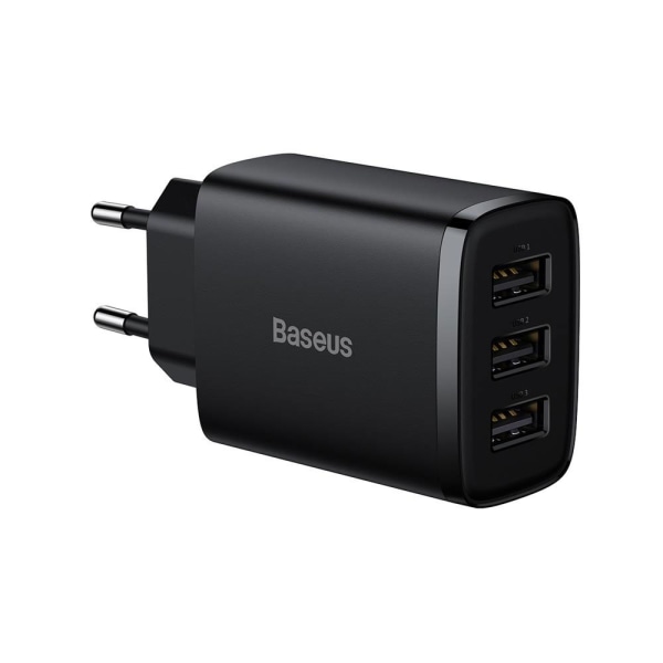 Baseus Vægoplader med 3 stk USB-porte 17w - sort Sort