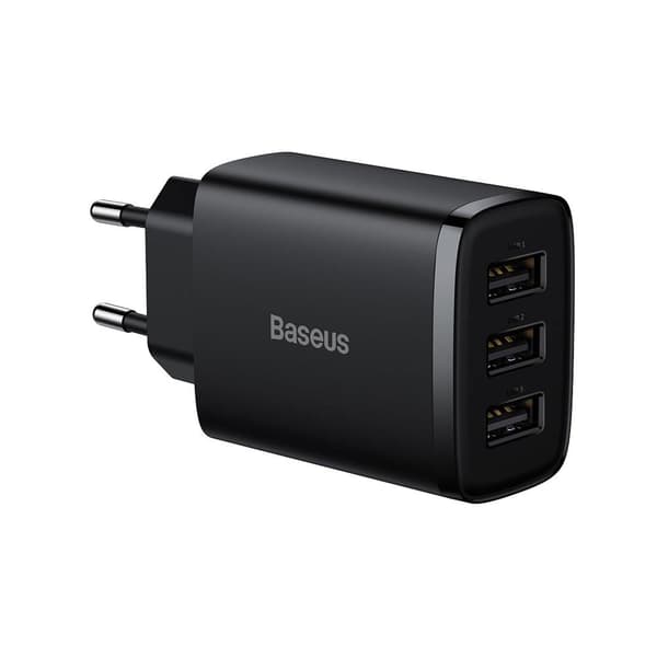 Baseus vægoplader med 3 USB-porte, 17 W – Svart / USB-oplader m