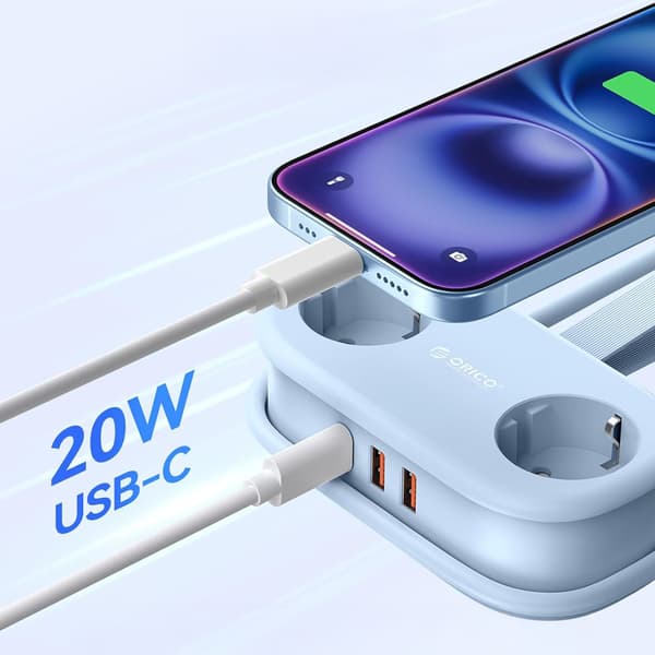 Orico AP3 20 W GaN 5-i-1-stikdåse 2x vekselstrøm + 2x USB-A + 1