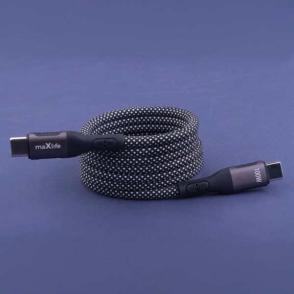 Maxlife magnetisk USB-C-kabel 100 W 1 m – Sort nylon
